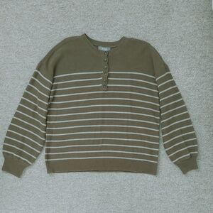 Olive Striped Henley Sweater